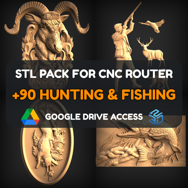 Hunting & Fishing STL Pack – 90+ Models For CNC Routers | Google Drive Access | Commercial License