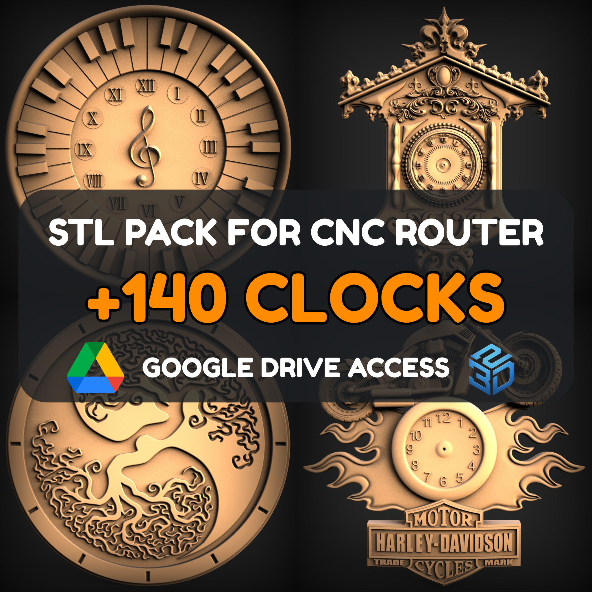 Clocks STL Pack – 140+ Models For CNC Routers | Google Drive Access | Commercial License