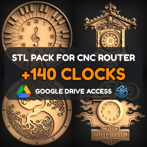 Clocks STL Pack – 140+ Models For CNC Routers | Google Drive Access | Commercial License