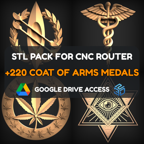 Coat of Arms Medals STL Pack – 220+ Models For CNC Routers | Google Drive Access | Commercial License