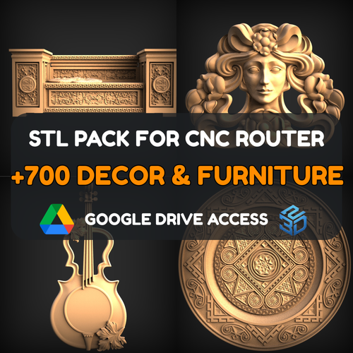 Decor & Furniture STL Pack – 700+ Models For CNC Routers | Google Drive Access | Commercial License