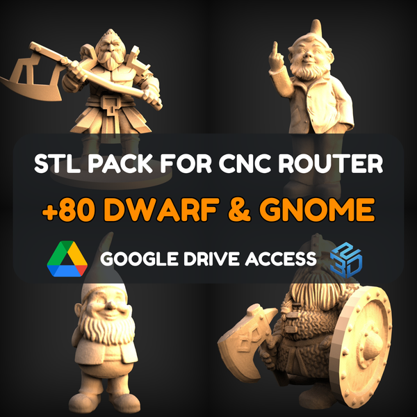 Dwarves & Gnomes STL Pack – 80+ Models For CNC Routers | Google Drive Access | Commercial License