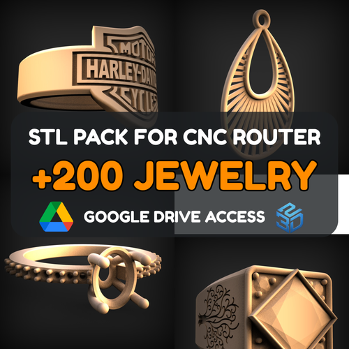 Jewelry STL Pack – 200+ Models For CNC Routers | Google Drive Access | Commercial License