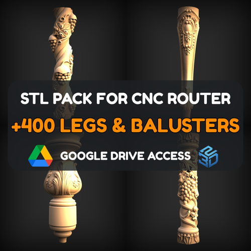 Legs & Balusters STL Pack – 400+ Models For CNC Routers | Google Drive Access | Commercial License